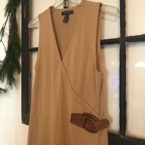 Ralph Lauren Camel Wool Sweater Wrap Dress XS